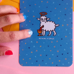 postkaart met lam op met aureooltje en bloed uit dat uit zijn hart in kelk stroomt