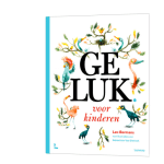 boek over geluk voor kinderen met kleurrijke vogels op de cover