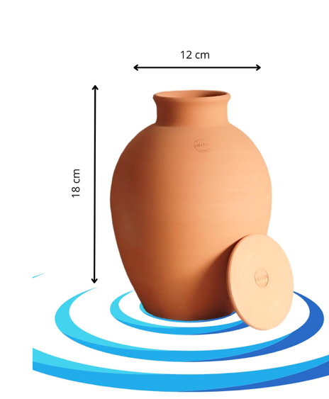 ollas terracotta 1l olla in terracotta met deksel ernaast in een illustratie met de afmetingen erbij